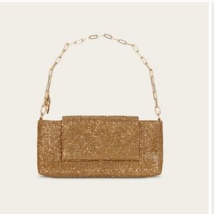 NWT CULT GAIA Mirai Allover Crystal Chain Shoulder Bag Champagne